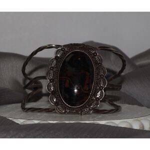 Navajo Sterling Silver Petrified Wood Bracelet 28.4G / 6.5in